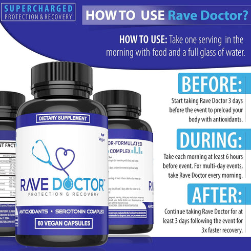 Rave Doctor 5 HTP Supplement - Essential Rave Vitamins for Festival Goers, Festival Essentials, 5htp Supplement