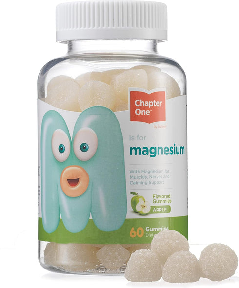 Chapter One Magnesium Gummies for Kids & Adults, Natural Calm, Kosher Apple Flavor, 60 Gummies