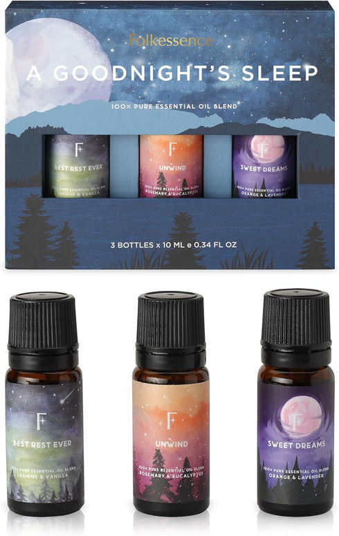 Folkulture Sleep Essential Oils Set for Diffusers, Pack of 3 Pure Oil Scents - Vanilla, Rosemary, Eucalyptus, Lavender