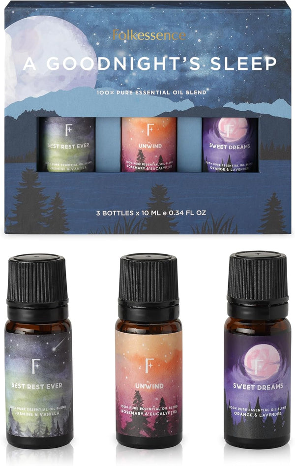 Folkulture Sleep Essential Oils Set for Diffusers, Pack of 3 Pure Oil Scents - Vanilla, Rosemary, Eucalyptus, Lavender