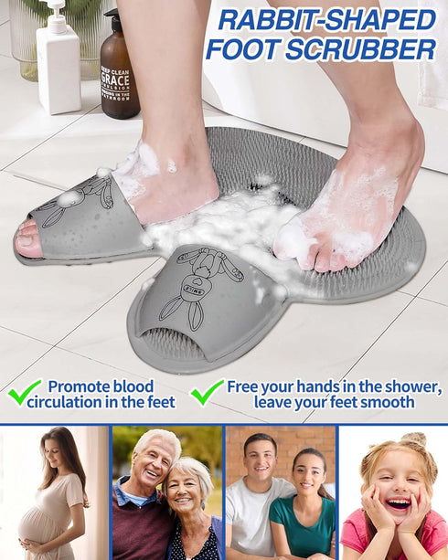 Manmihealth Extra-Large Shower Foot Scrubber Mat with Non-Slip Suction Cups, Rabbit-Shaped Silicone Foot Scrubber