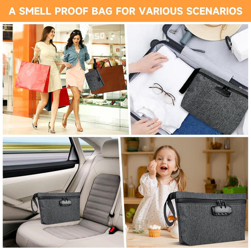 Smell Proof Bag - Odor Proof Storage Bag with Combination Lock, Waterproof Zipper Tote Organizer for Travel