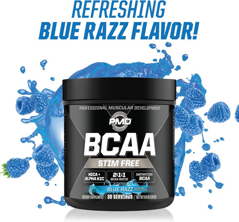 PMD Sports BCAA Stim-Free Amino Acids, Better Workout Performance, Blue Razz, 30 Servings
