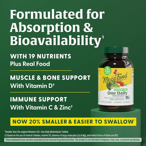 MegaFood Women's 55+ One Daily Multivitamin for Women - Vitamin A, C, D3 & E for Optimal Aging Support