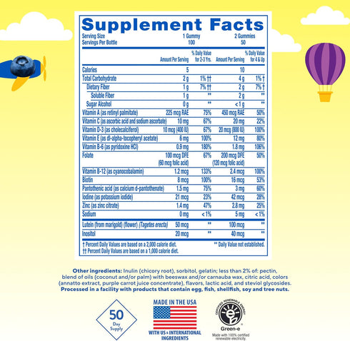 Gummy Gummy 2+ D3 Immune, 100 Gummies Lil Critters Vites No Sugar Added Daily Multivitamin for Ages Toddlers & Kids