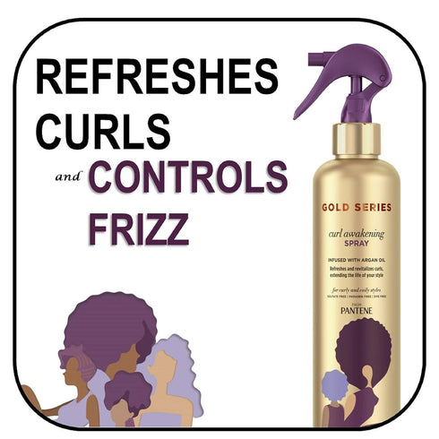 Pantene Gold Series Curl Awakening Spray for Curly and Coily Hair, Infused with Argan Oil, 8.4 Fl Oz