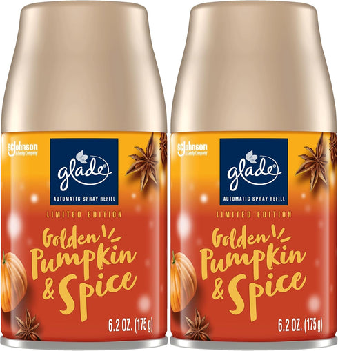 Glade Automatic Spray Refill, Air Freshener for Home and Bathroom, Golden Pumpkin & Spice, 6.2 Oz, 2 Count