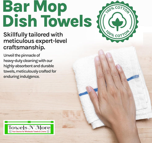 24 Blue Stripe Cleaning Towels, 16x19 Bar Mop Dish Towels, 30oz Commercial Grade Cotton for Home and Restaurant