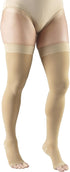 Truform Compression Stockings for Men and Women, 30-40 mmHg, Thigh High, Dot-Top, Open Toe, Beige, Medium