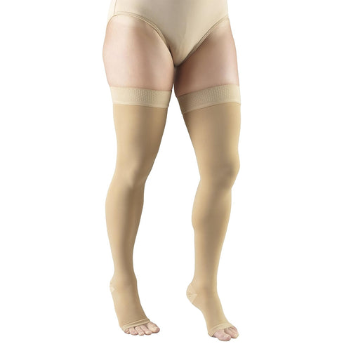 Truform Compression Stockings - 20-30 mmHg Thigh High Length, Dot-Top, Open Toe, Beige, 2X-Large