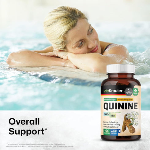 BIO KRAUTER Quinine for Leg Cramps Capsules, 500 mg - 100 Count - Vegan, No Fillers