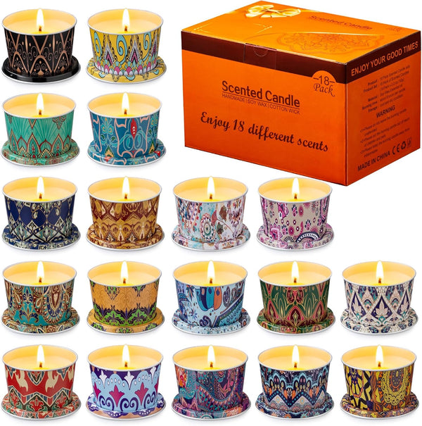 Vortixx 18-Pack Aromatherapy Candle Set - Travel-Size Scented Candles 2.5oz Each | 10+