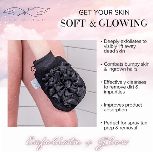 Seraphic Skincare Ultra-Luxe Exfoliating Mitt for Korean Exfoliation, Gentle Body Exfoliator with Mesh Shower Gloves