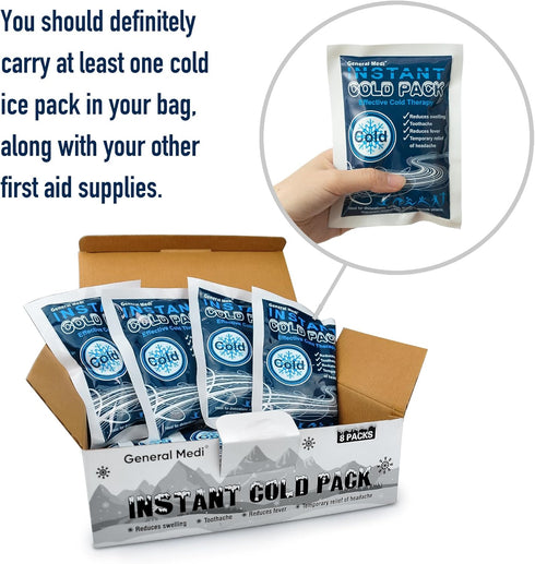 General Medi Instant Ice Cold Pack (4”x 5.5”) – 8 Packs Disposable Cold Therapy Ice Packs for Pain Relief and