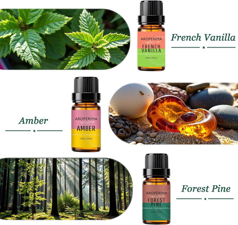 Set 6x10ML WOODSHOP Fragrance Essential Oil - French Vanilla, Amber, Forest Pine, Fresh Cotton, Fresh Cut Grass