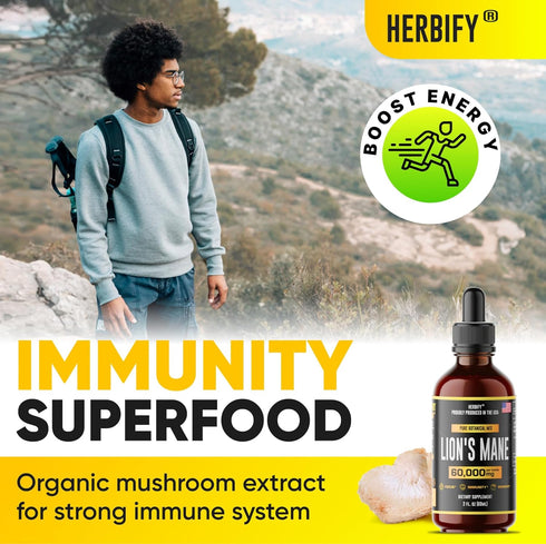 Lions Mane Mushroom Supplement, Natural Immune Support Tincture for Memory, Focus & Clarity, Vegan, Organic - 2 Fl oz