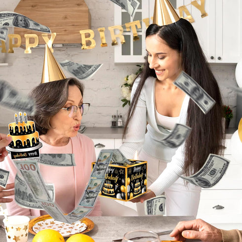 Lemicin 50 Set Birthday Money Gift Box for Cash Surprise Money Roll Gift Box with Pull Out Card and Transparent Bags