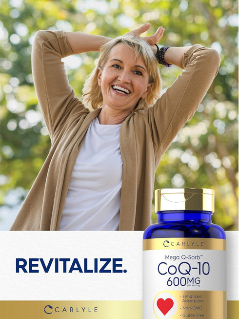 Carlyle CoQ10 600 mg | Mega Q-Sorb Coenzyme Q-10 | 60 Softgels | Non-GMO, Gluten Free with Black Pepper Extract