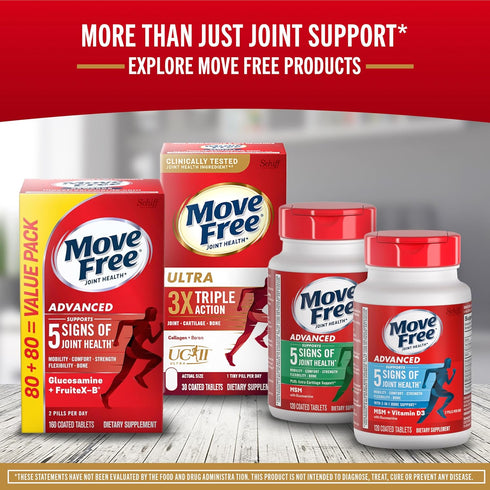 Move Free Ultra Triple Action Joint Support Supplement - Type II Collagen & Hyaluronic Acid, 30 Tablets