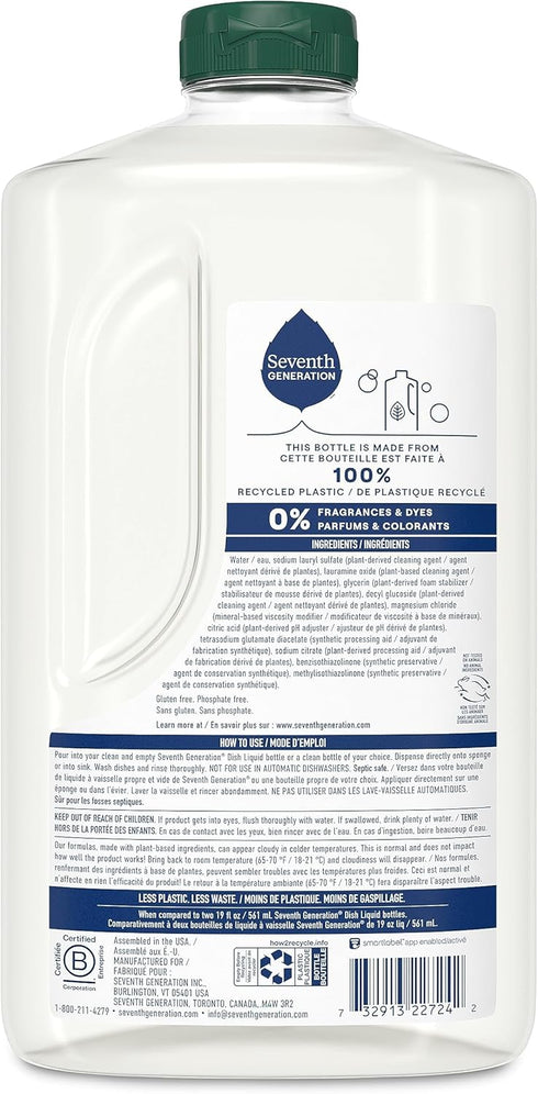 Seventh Generation Dish Liquid Soap Refill Free & Clear Dish Soap for sensitive skin 50 oz, Pack of 3