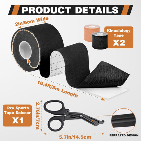 TEAWOO 2 (2in 16.4Ft) TEAWO Kinesiology Tape Rolls X Waterproof, Hypoallergenic, Latex-Free Athletic Tape, Muscle
