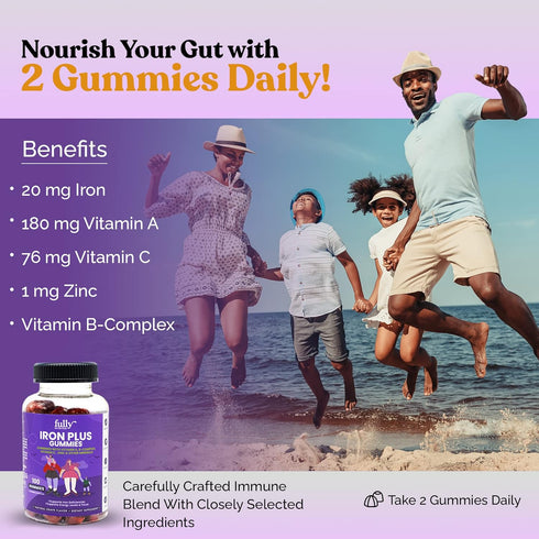 Iron Gummies Supplements for Adults and Kids – Grape Flavor - 100 Count | Supports Anemia, Energy and Focus Levels