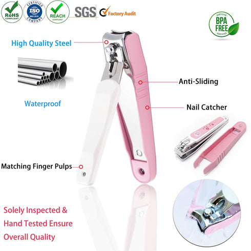 PAFASON Nail Clipper Trimmer Cutter Set - Super Sharp Fingernail & Toenail Clippers with Nail Catcher & Nail File for