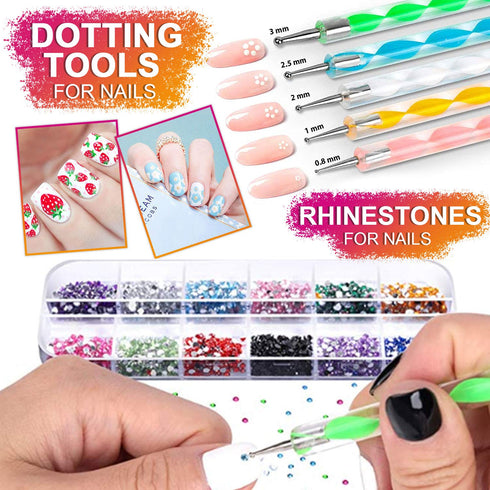 Nail Art Brushes & Decorations Kit, 3D Nail Art Tools, Glitters, Stickers, Rhinestones, Foil, and Striping Tapes