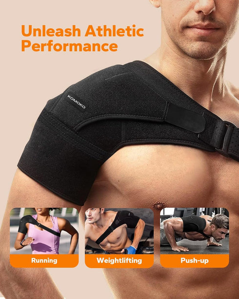 Komoko Shoulder Brace for Pain Relief, Rotator Cuff Support and Arm Sling, Adjustable for Left and Right Arm