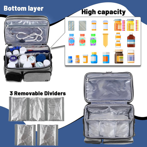 Timoxi Double Layers Medicine Bag with Insulated Compartment Pill Bottle Organizer with Lockable Zipper,Travel Medicine