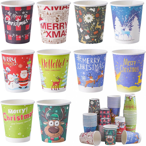 Sigilyer 120 Pcs Christmas Disposable Paper Cups 9oz Coffee & Tea Cup with