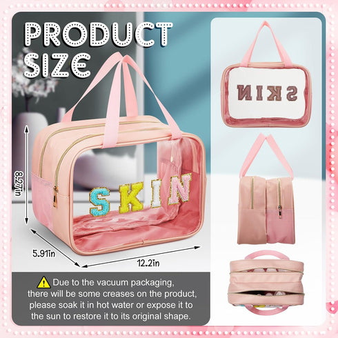 Chenille Letter Bag, Nylon Makeup Bag, Portable Zipper Cosmetic Toiletry Storage Bag for Women Girls, Pink