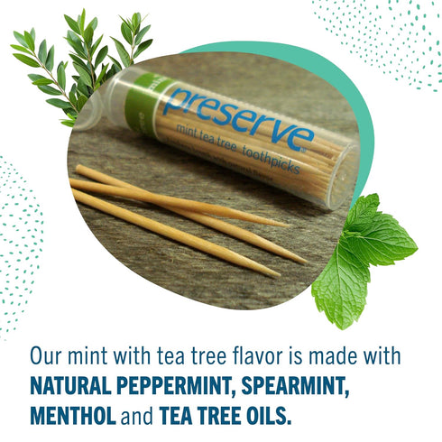 Preserve Toothpicks, Natural Mint Tea Tree Flavored for Fresh Breath, Sustainably Harvested Birch Wood - 3 Travel Cases