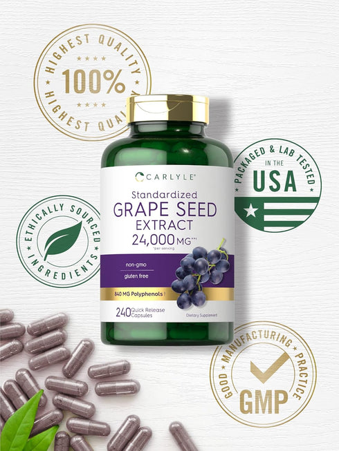 Carlyle Grape Seed Extract 24,000 mg Equivalent, 240 Capsules, Maximum Strength Standardized Extract