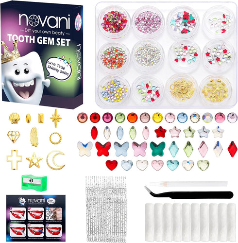 Novani 690 Pieces Tooth Gems Jewelry Kit for Teeth, DIY Crystal Rhinestones in Mixed Sizes and Colors