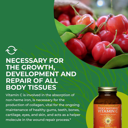 HEALTHFORCE SUPERFOODS Truly Natural Vitamin C - Immune Support Supplement with Camu Camu Berry - 120 Vegan Caps