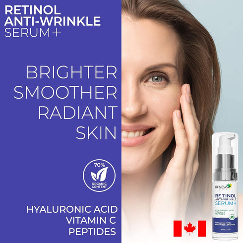 Renew Actives 1% Retinol Serum for Face with Hyaluronic Acid, Vitamin C, Peptides - 30mL