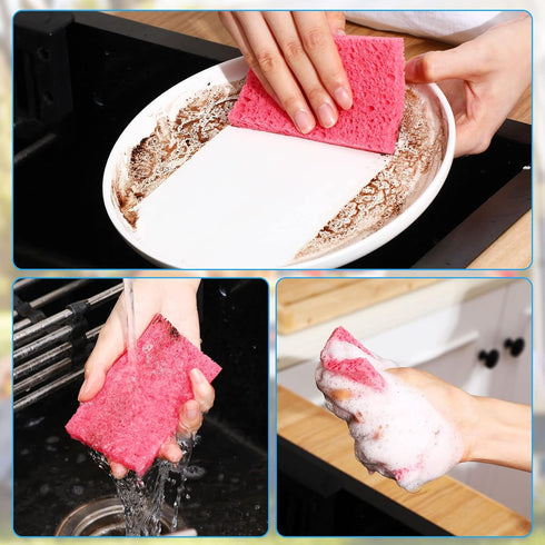 Kitchen Sponge Natural Sponges for Dishes, Compressed Wood Pulp Cleaning Sponges, 100 Pieces, Non-Scratching