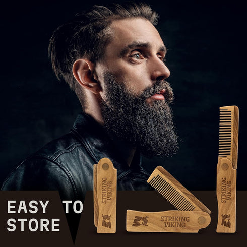 Striking Viking Folding Wooden Comb for Men - Sandalwood Mustache & Beard Grooming Comb