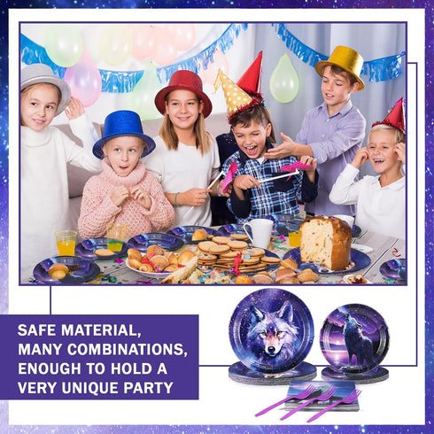 122 Pcs Wolf Party Supplies, Wolf Birthday Party Plates, Napkins, Forks, Disposable Dinnerware for Themed Events