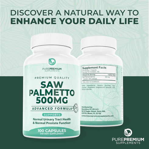PurePremium Saw Palmetto 500 mg for Men/Women – Maximum Strength Extract, 100 Tablets
