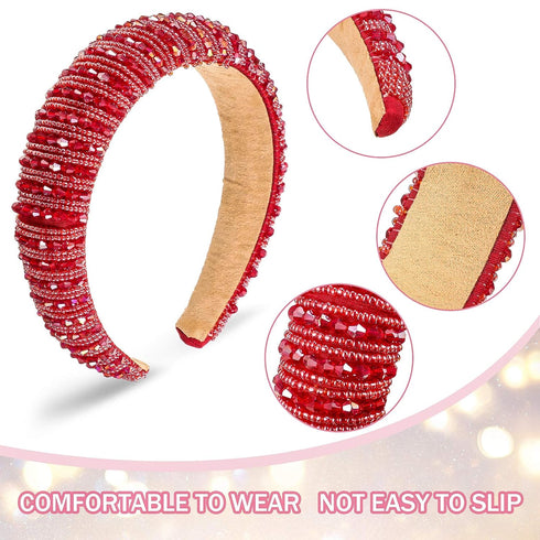 Syhood 5 Pcs Rhinestone Padded Headband, Crystal Beaded Bling Glitter Wedding Hair Accessory