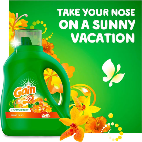 Gain + Aroma Boost Liquid Laundry Detergent, Island Fresh Scent, 154 fl oz, 107 Loads, HE Compatible