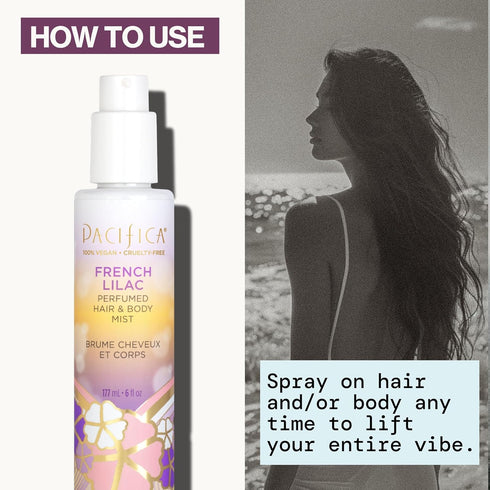 Pacifica French Lilac Perfumed Hair & Body Mist - Alcohol-Free Spray for Head-To-Toe Wear, Vegan & Cruelty-Free, 6 Fl Oz