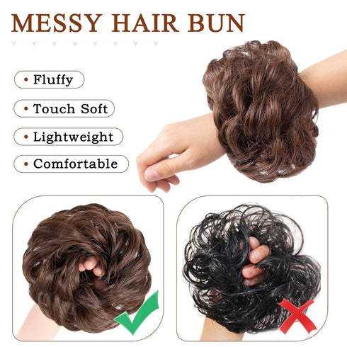 MORICA Messy Hair Bun Hair Scrunchies Extension, Curly Wavy Synthetic Chignon Hairpieces for Women (4/30#)
