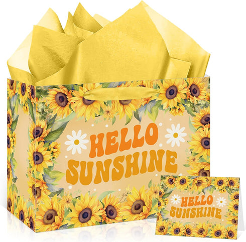 Wauprant Large Sunflower Gift Bag for Girls Women Yellow Floral Hello Sunshine Gift