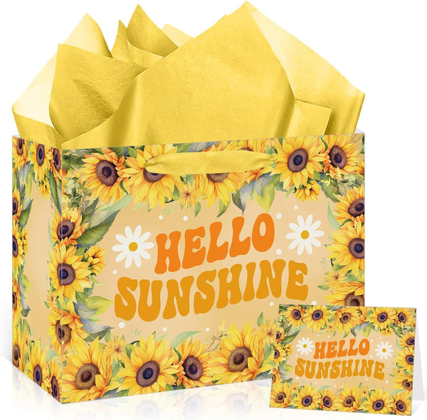 Wauprant Large Sunflower Gift Bag for Girls Women Yellow Floral Hello Sunshine Gift