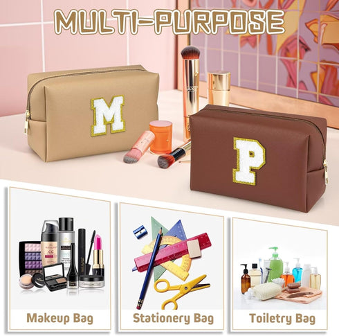 Personalized Birthday Gifts for Women, Preppy Patch Makeup Bag, Travel Organizer, Chenille Letter Pouch, Cute Stuff for