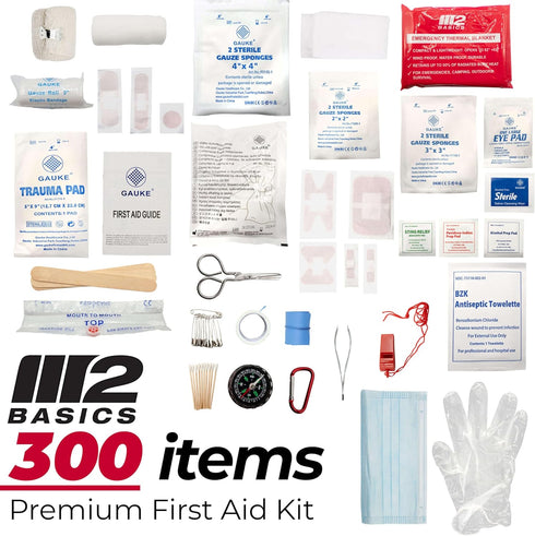 M2 BASICS Professional 300 Piece First Aid Kit - Emergency Medical Supplies for Home, Travel, Office & Kids