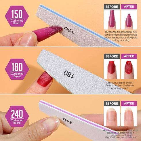 Teenitor Nail File Buffer Set, Nail Files to Shape, Smooth, and Shine Nails, Half-Moon